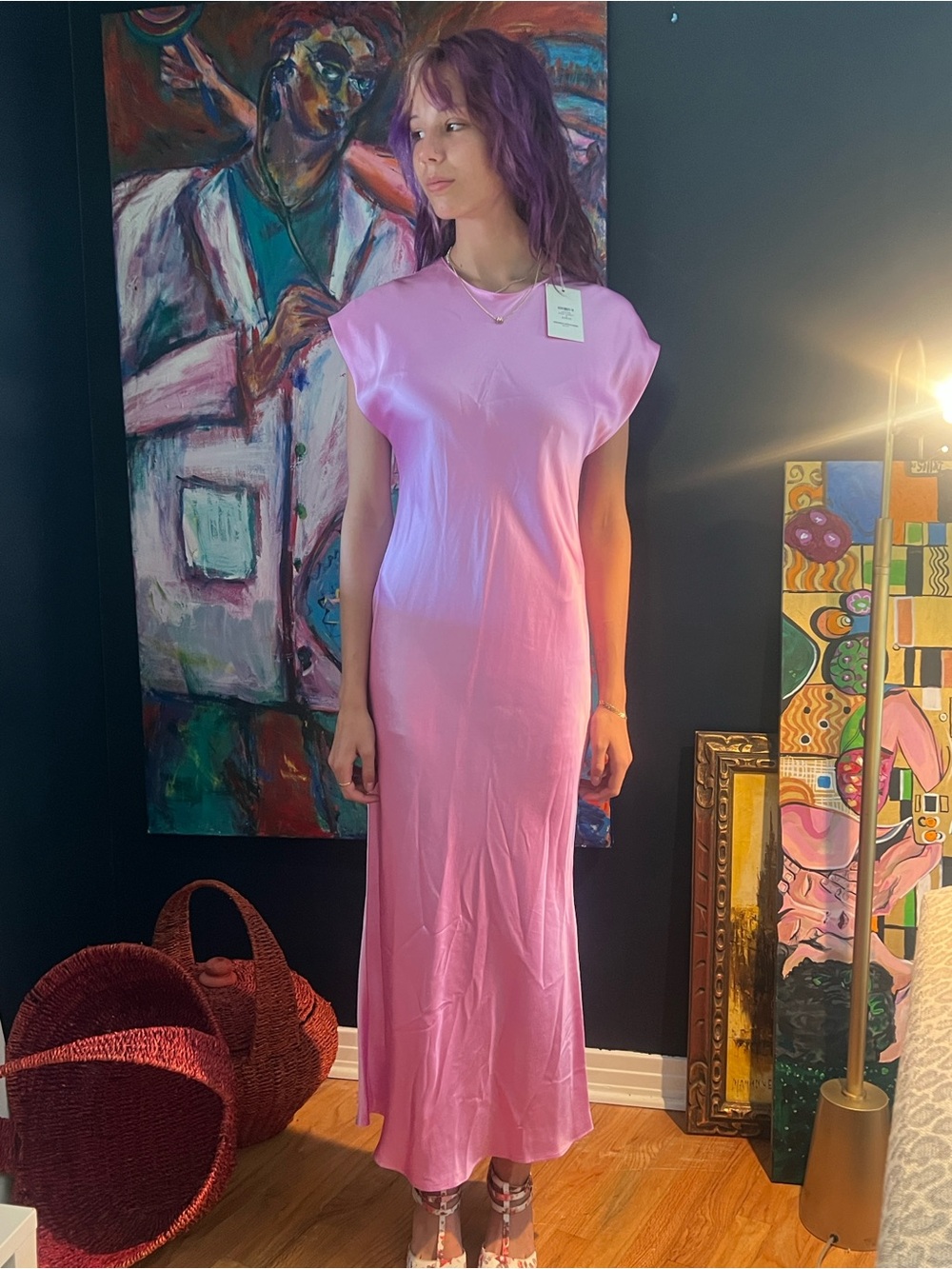 NWT Amanda Uprichard Adina silk maxi dress in Azalea pink
